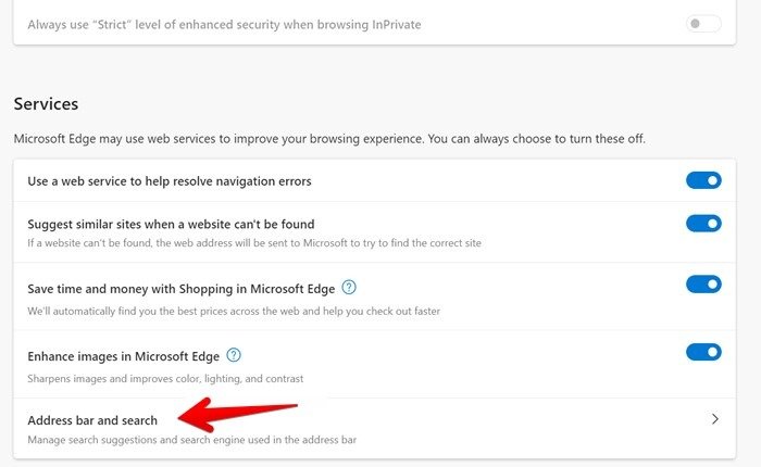 Поиск в адресной строке Microsoft Edge ПК