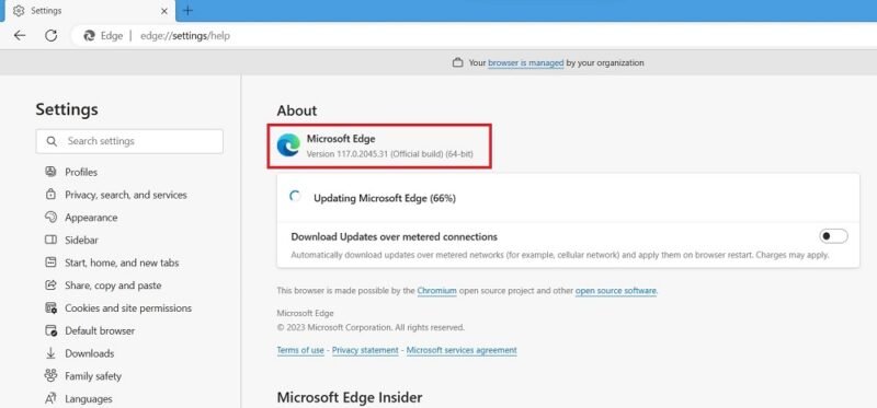 Запишите номер версии браузера Microsoft Edge, установленного на устройстве Windows.