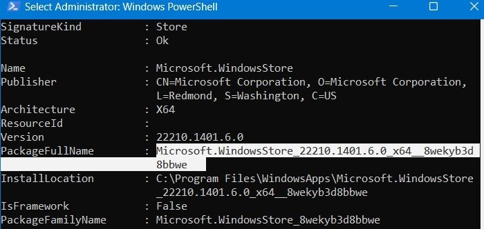 Магазин Microsoft не работает Powershell Полное имя пакета Microsoft Windows