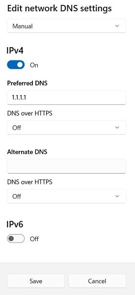 Магазин Microsoft не работает с предпочтительным DNS