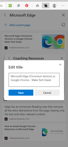 Коллекции Microsoft Edge Изменить название