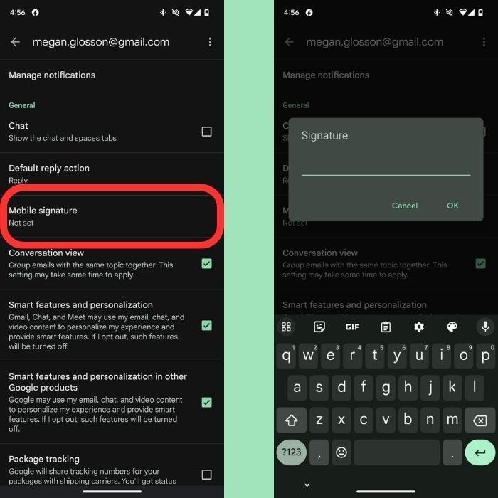 Множественные подписи Gmail для мобильных устройств