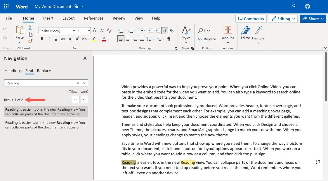 Результаты области навигации обновлены в Word в Интернете