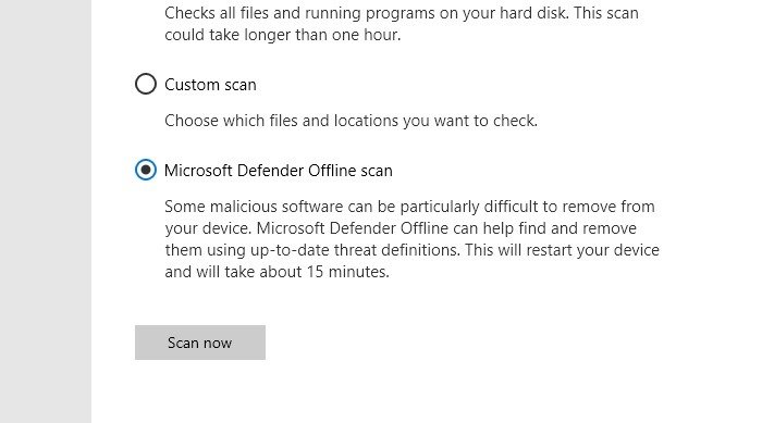 Требуется автономное сканирование антивируса Microsoft Defender
