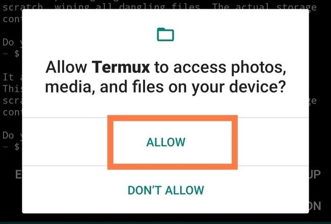 Разрешение termux доступа к файлам