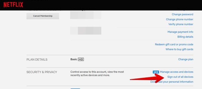 Учетная запись Netflix на ПК Выйти со всех устройств