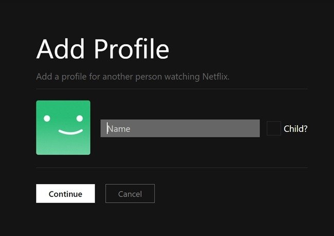 Netflix ПК Добавить имя профиля
