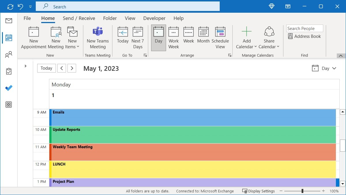 Категоризация событий в представлении «День календаря Outlook»