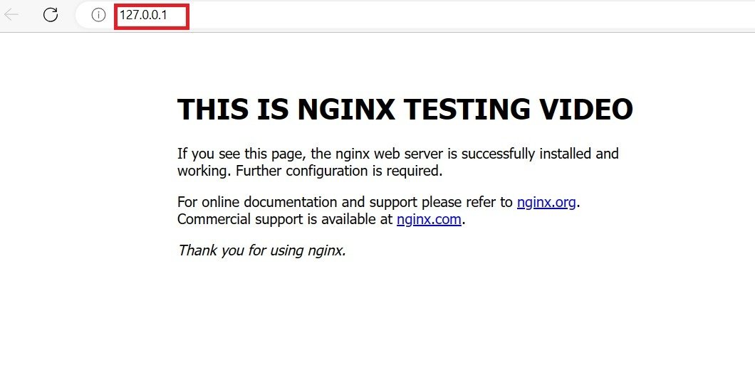 Страница 127.0.0.1 видна в браузере с Nginx.