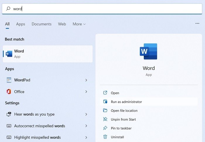 Проблема с лицензией Office Открыть панель поиска Word Windows11