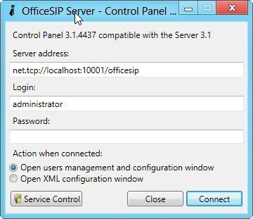 Панель управления сервером OfficeSIP