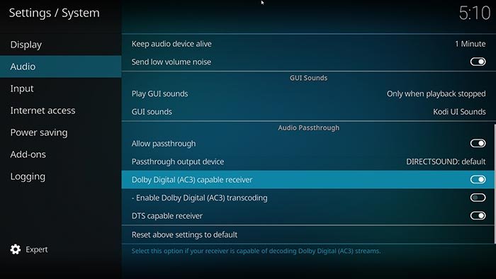 Оптическое аудиосоединение с ПК Выход Kodi Dolby