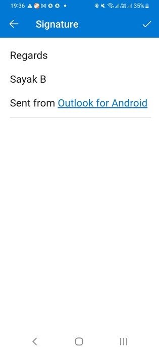 Вариант подписи Outlook на Android