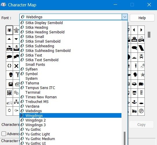 Outlook Добавить карту символов Emojis Выбрать шрифт Wingdings