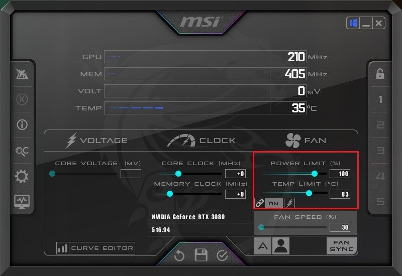 Разгон графического процессора Afterburner Msi Afterburner Power Temp Control