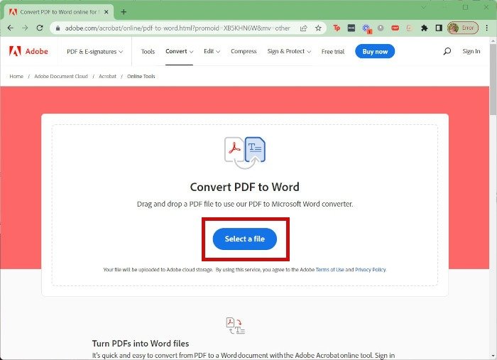 PDF Word Converter Adobe Выберите файл