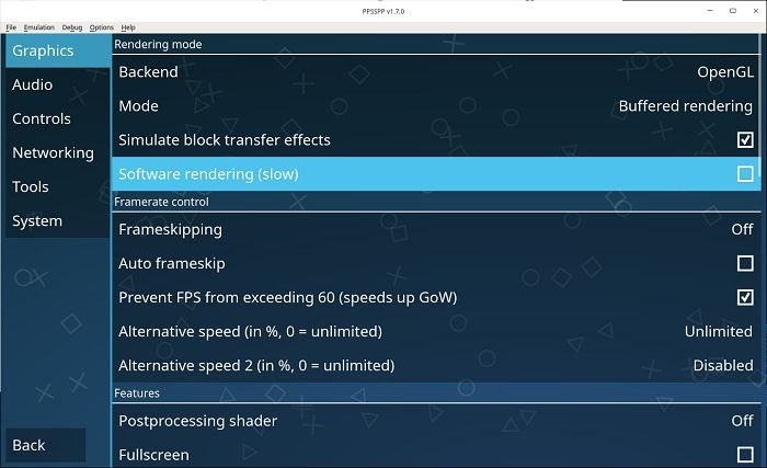 Ppsspp Psp о рендеринге программного обеспечения Deepin Linux