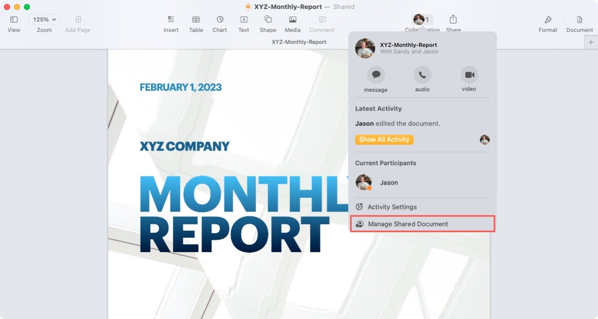 Управление общим документом в Pages на Mac