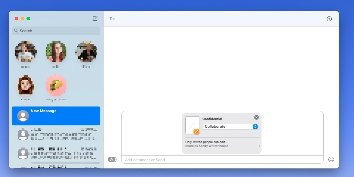 Совместная работа в «Сообщениях» на Mac