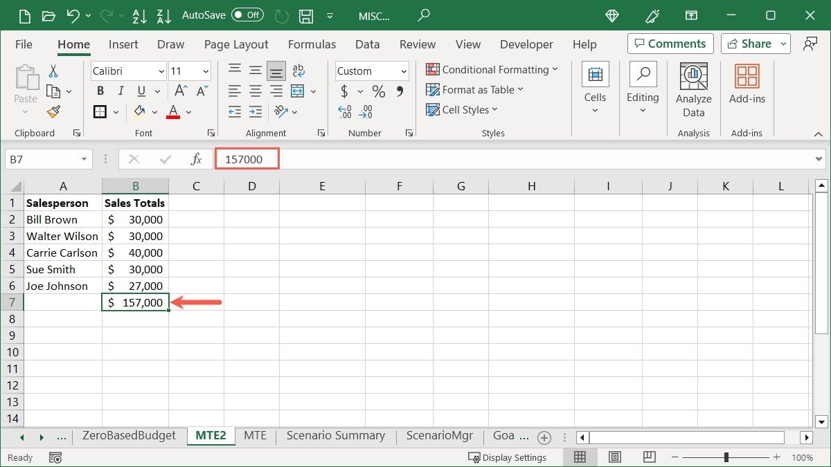 Статическое значение, вставленное в Excel