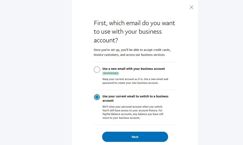 Перенос существующего электронного письма из персонального аккаунта PayPal в бизнес-аккаунт PayPal.