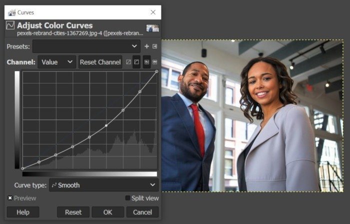 Приложения для редактирования фотографий Gimp Curves