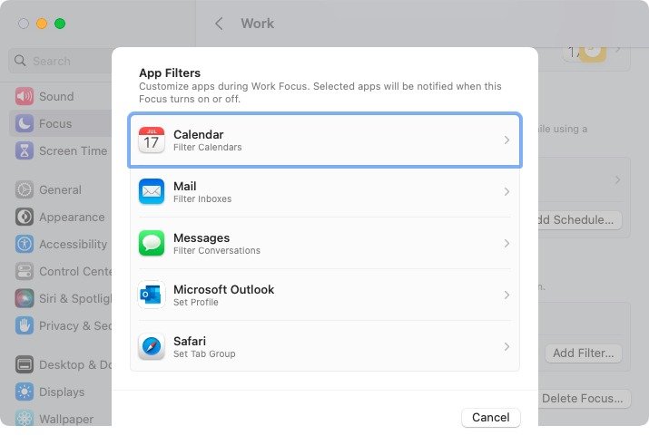 Выберите фильтр для Focus на Mac