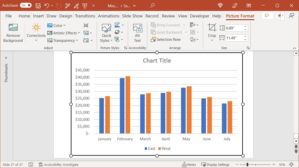 Вставил изображение в виде диаграммы в PowerPoint