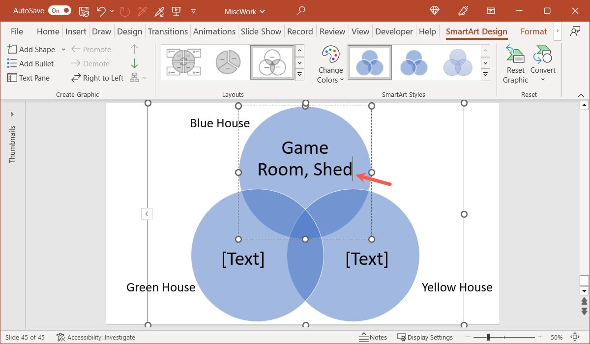 Заменен текст-заполнитель в PowerPoint.