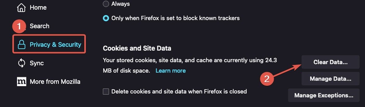 Воспроизведение Перейти в Firefox Очистить данные