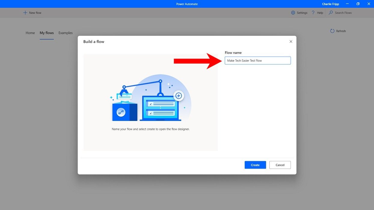 Название нового приложения Flow в Power Automate.