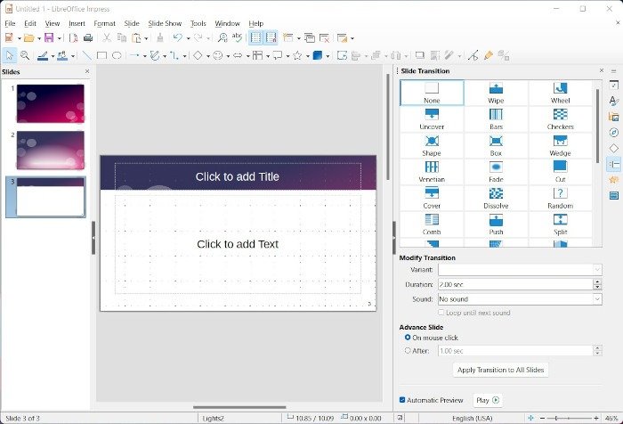 Альтернативы Powerpoint Переходы Libreoffice