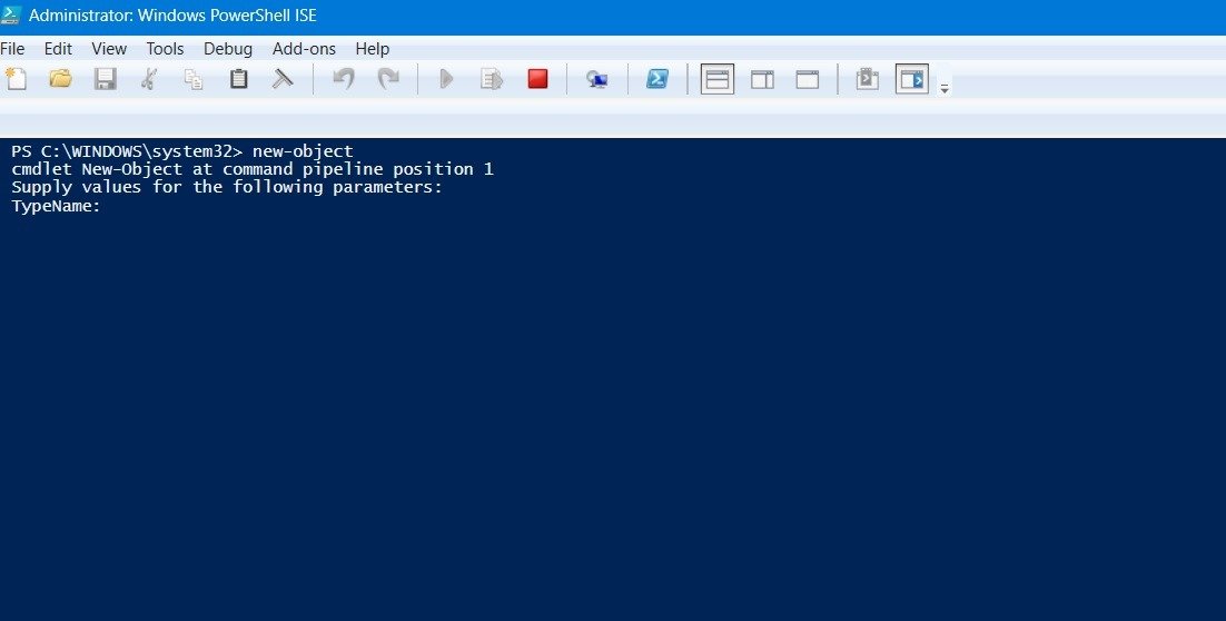 Вывод нового объекта в режиме Windows PowerShell ISE.