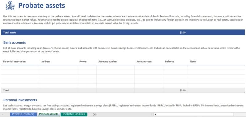 Шаблон описи завещания для Excel