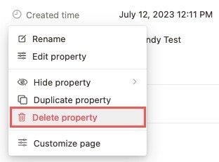 Удаление свойства в Notion