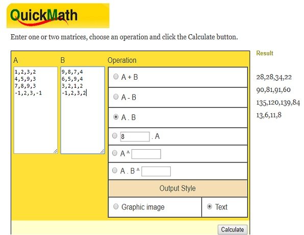 Матричное уравнение QuickMath решено