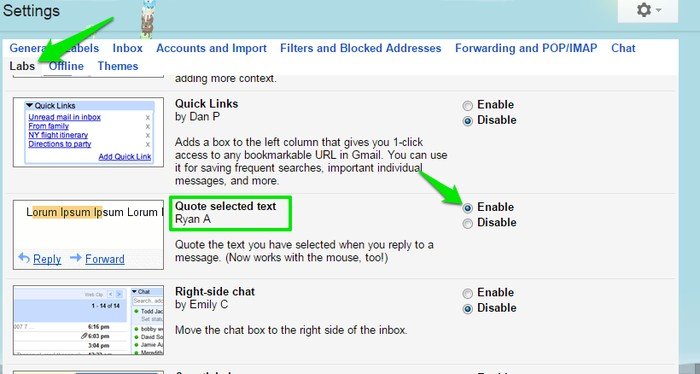 Цитата-фраза в Gmail-включить