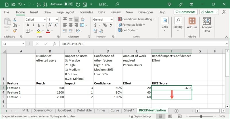 Перетаскивание для копирования формулы в Excel