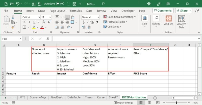 Строка объяснения оценки Райса в Excel