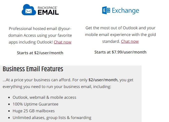 Предложения хостинга электронной почты Rackspace