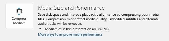 Параметр уменьшения размера файлов мультимедиа Powerpoint