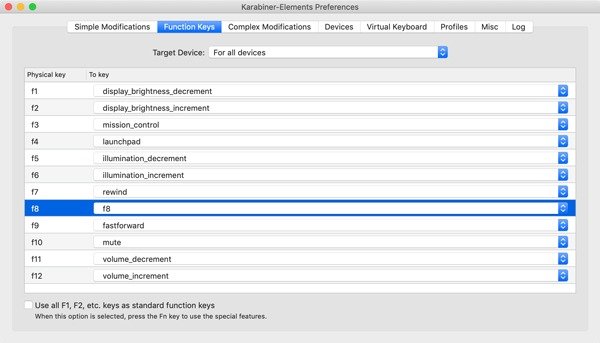 Переназначить клавиши Fn Mac. Выбор пользовательской клавиши.