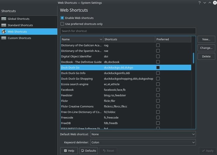 Переназначение клавиш Веб-ярлыки Kde
