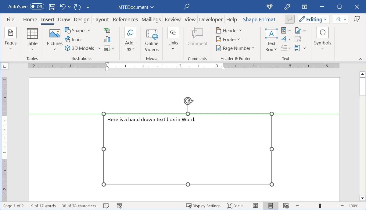 Изменение размера текстового поля в Word