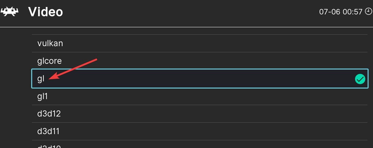 Проблема Retroarch с выбором Gl в качестве видеовыхода на Retroarch