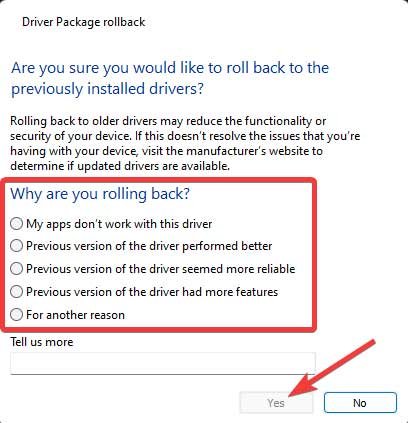 Откат драйвера Windows Подтверждение отката драйвера в Windows