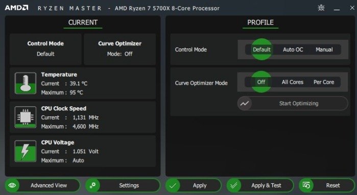 Базовый вид Ryzen Master