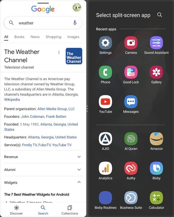 Разделенный экран Samsung Galaxy Fold Включить последние приложения Открыть второе приложение