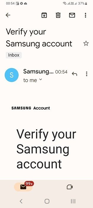 Проверка учетной записи электронной почты Gmail, используемой для Samsung.