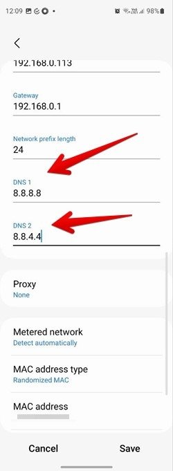 Добавление новых DNS-адресов на телефонах Samsung Galaxy.